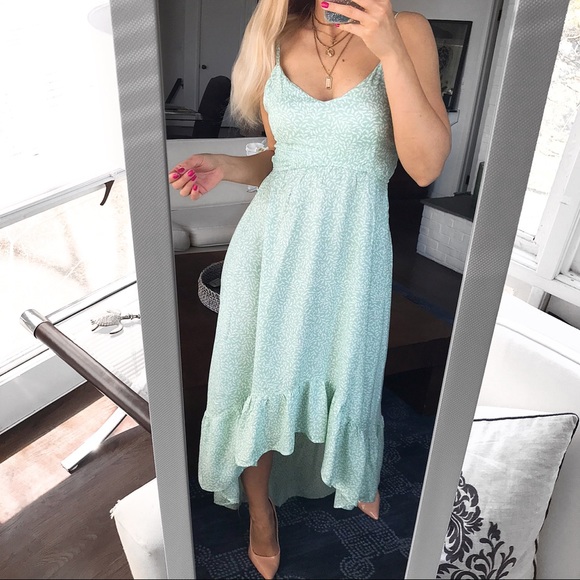 🌿 TALL KIWI & PUNCH MINT LEAF HIGH-LOW MAXI DRESS - Picture 3 of 13